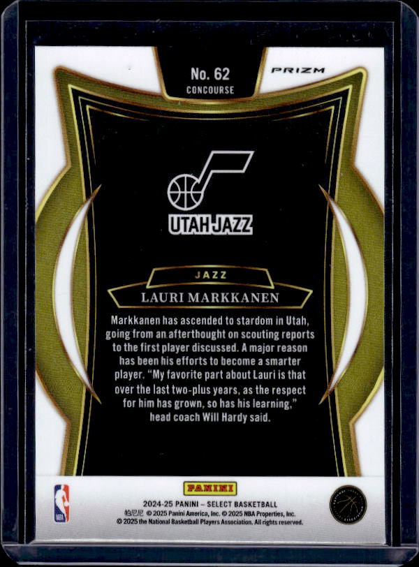 2024-25 Panini Select #62 Lauri Markkanen Orange Flash Prizm