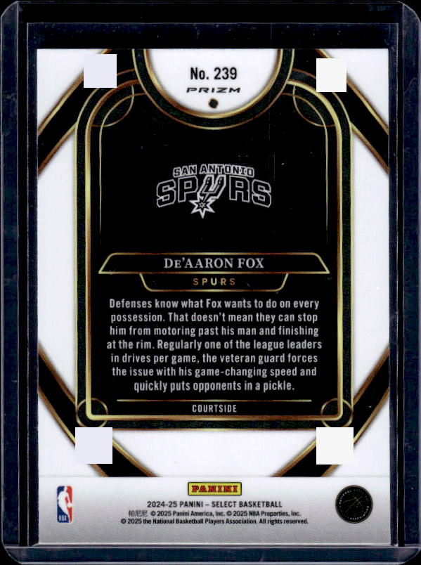 2024-25 Panini Select #239 De'Aaron Fox Green White Purple Prizm