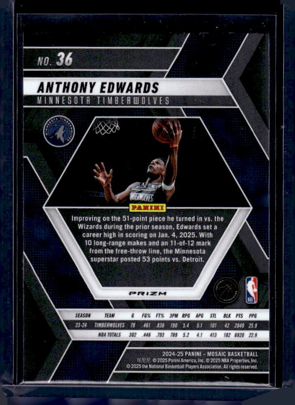 2024-25 Panini Mosaic #36 Anthony Edwards Mosaic