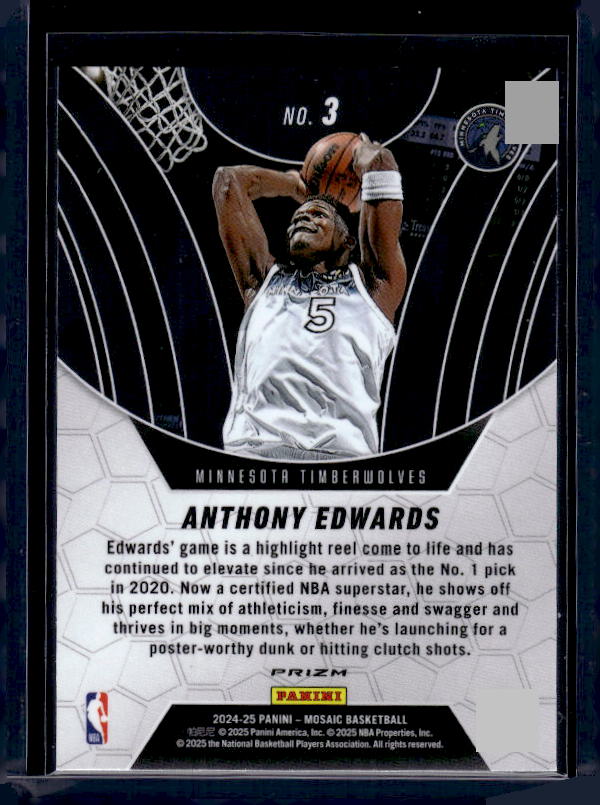 2024-25 Panini Mosaic #3 Anthony Edwards Elevate Mosaic