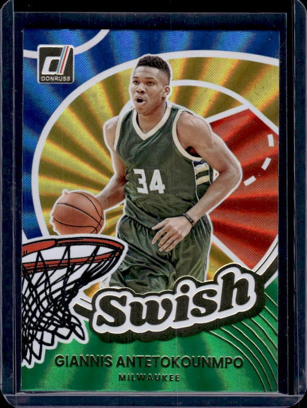 2025-26 Donruss #15 Giannis Antetokounmpo Swish Holo Green Laser