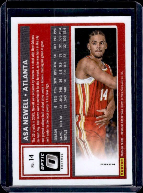 2025-26 Donruss #14 Asa Newell Optic Holo