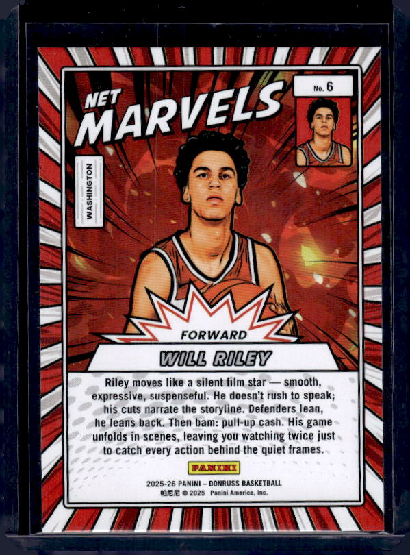 2025-26 Donruss #6 Will Riley Net Marvels Holo Green Laser