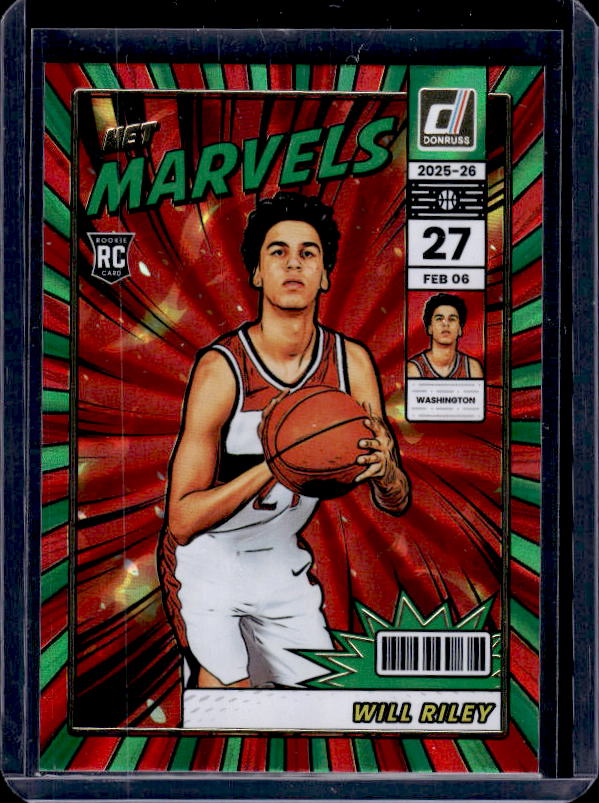2025-26 Donruss #6 Will Riley Net Marvels Holo Green Laser