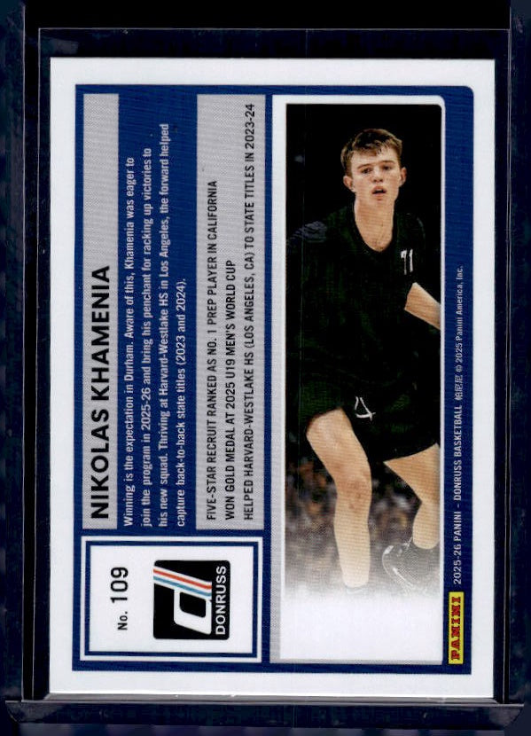 2025-26 Donruss #109 Nikolas Khamenia Holo Green Laser
