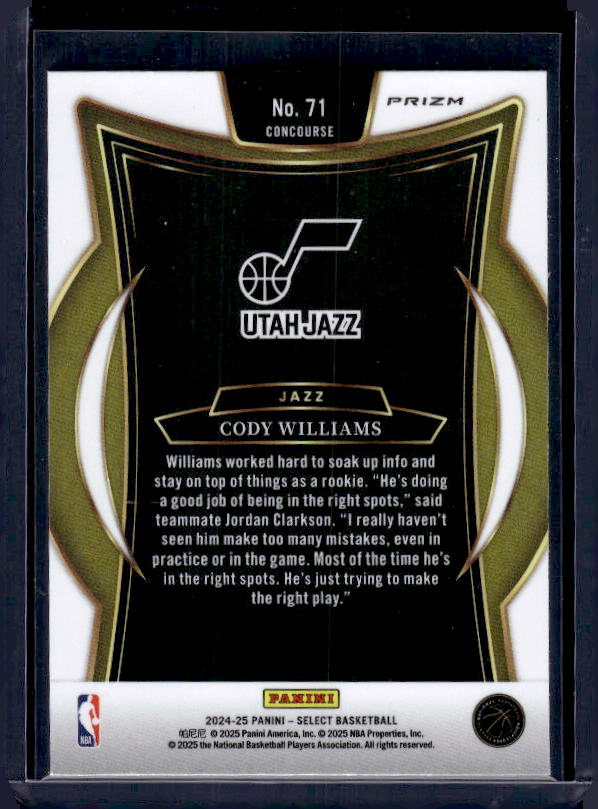 2024-25 Panini Select #71 Cody Williams Blue Cracked Ice Prizm