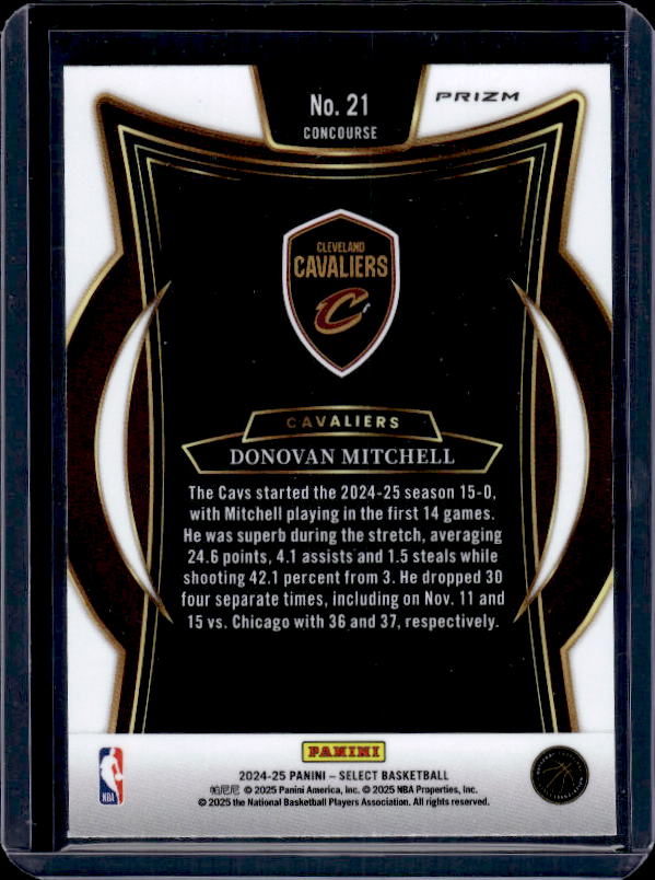 2024-25 Panini Select #21 Donovan Mitchell Blue Cracked Ice Prizm