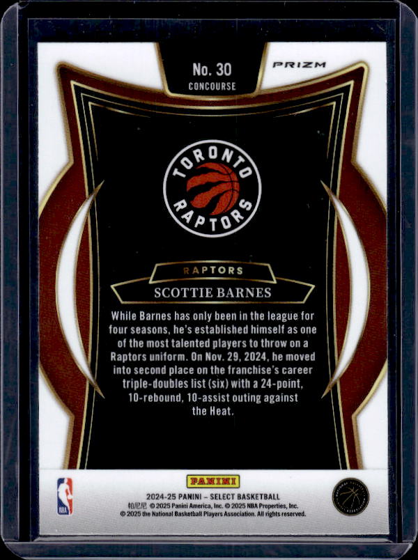 2024-25 Panini Select #30 Scottie Barnes Silver Prizm