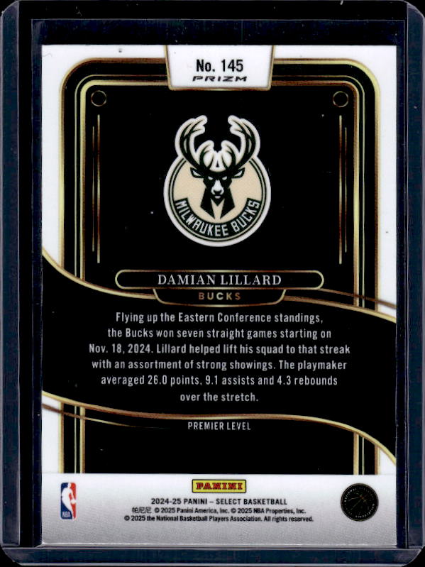 2024-25 Panini Select #145 Damian Lillard Orange Flash Prizm