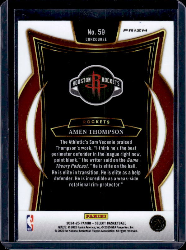 2024-25 Panini Select #59 Amen Thompson Orange Flash Prizm
