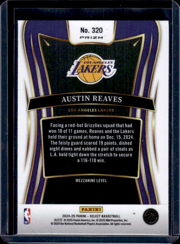 2024-25 Panini Select #320 Austin Reaves Orange Flash Prizm
