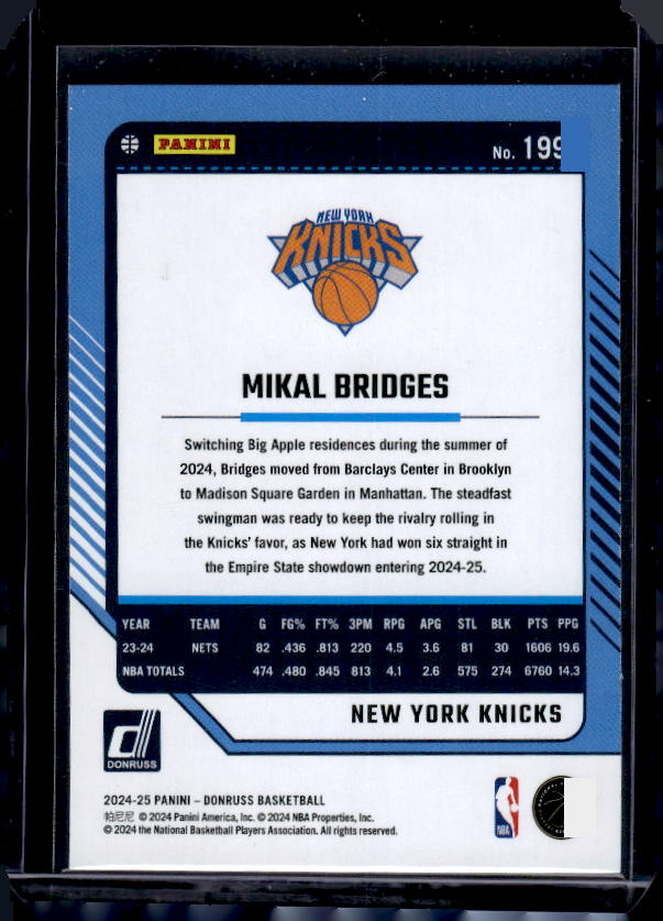 2024-25 Donruss #199 Mikal Bridges Holo Green Laser