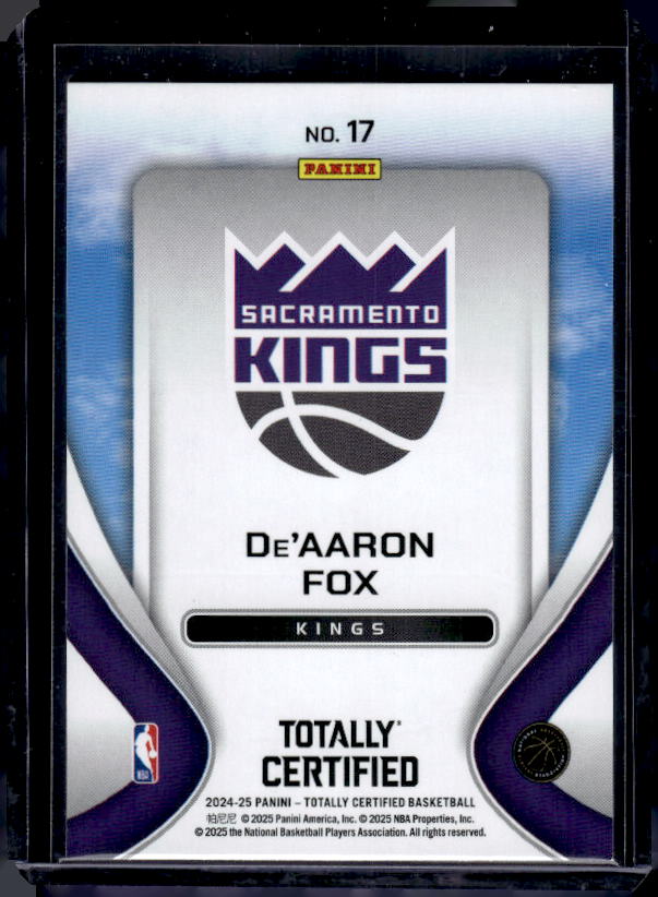2024-25 Panini Totally Certified #17 De'Aaron Fox Franchise Foundations Mirror