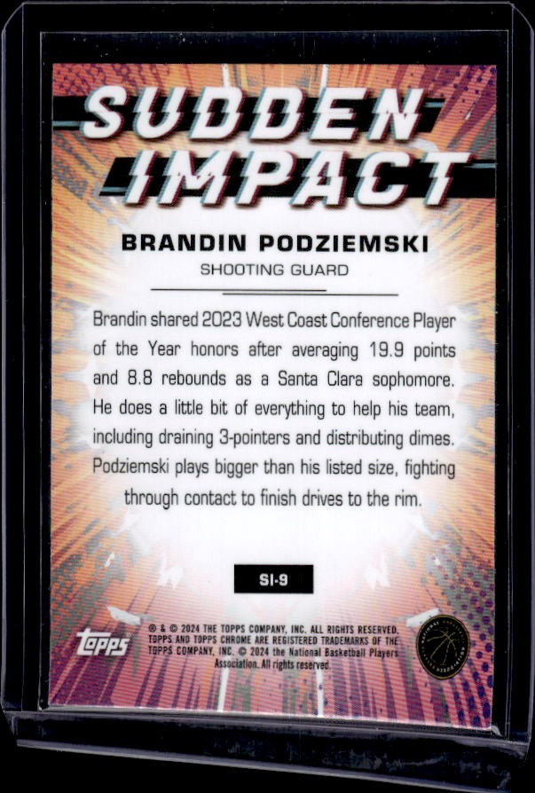 2023-24 Topps Chrome #SI-9 Brandin Podziemski Sudden Impact