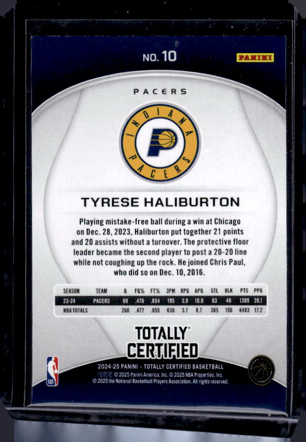 2024-25 Panini Totally Certified #10 Tyrese Haliburton Mirror Bronze