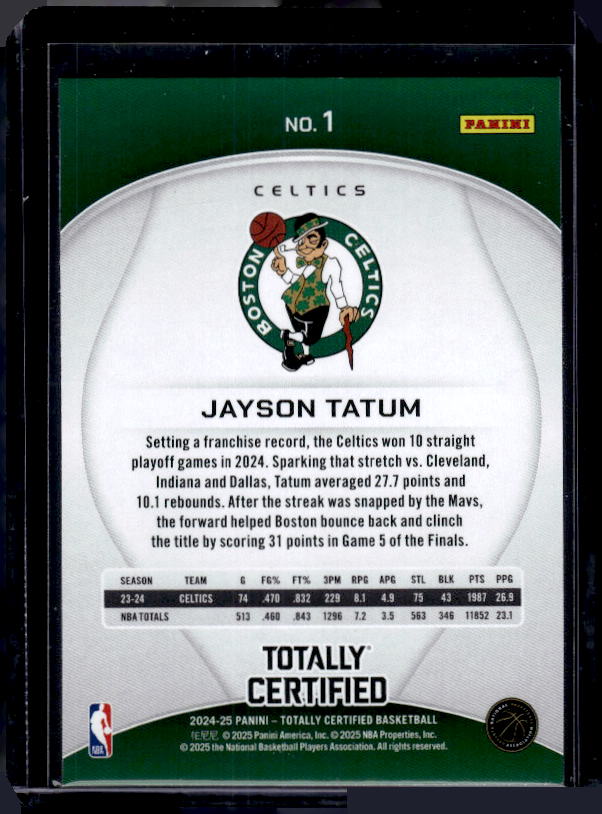 2024-25 Panini Totally Certified #1 Jayson Tatum Mirror Bronze