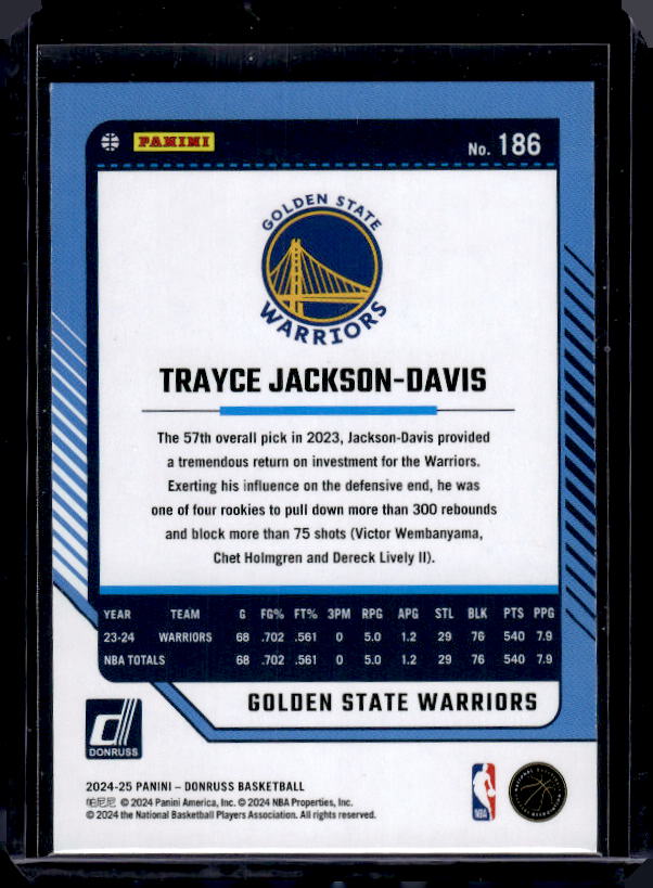 2024-25 Donruss #186 Trayce Jackson-Davis Holo Green Laser