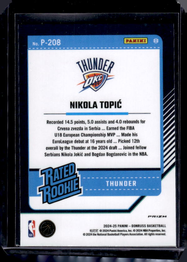 2024-25 Donruss #P-208 Nikola Topic Optic Rated Rookies Preview Red Cracked Ice