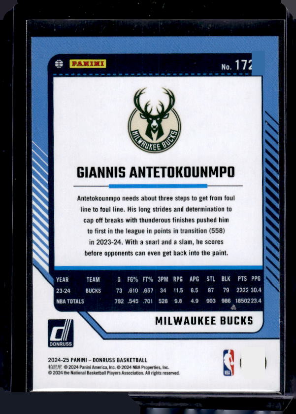 2024-25 Donruss #172 Giannis Antetokounmpo Holo Green Laser