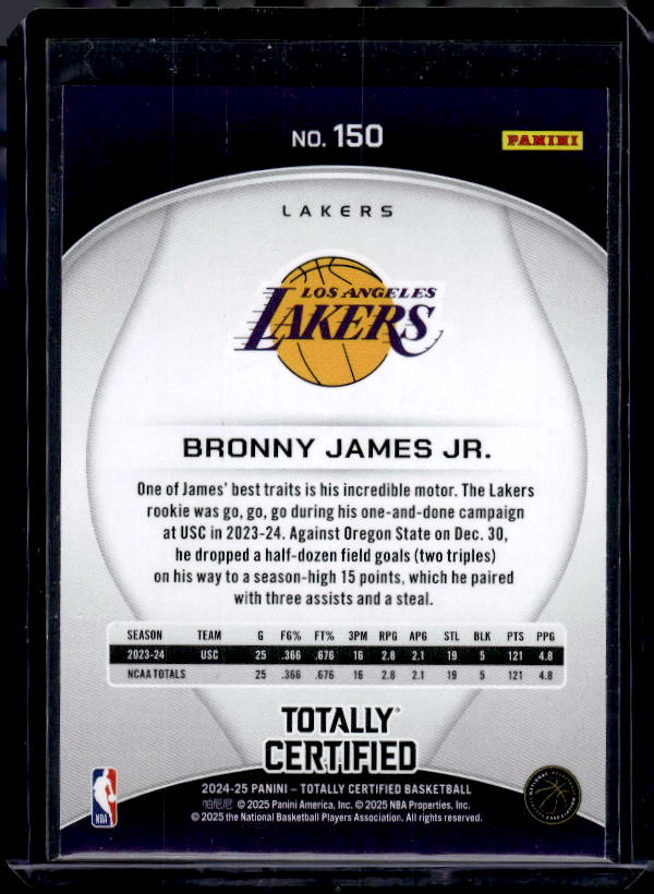 2024-25 Panini Totally Certified #150 Bronny James Jr. Mirror Bronze