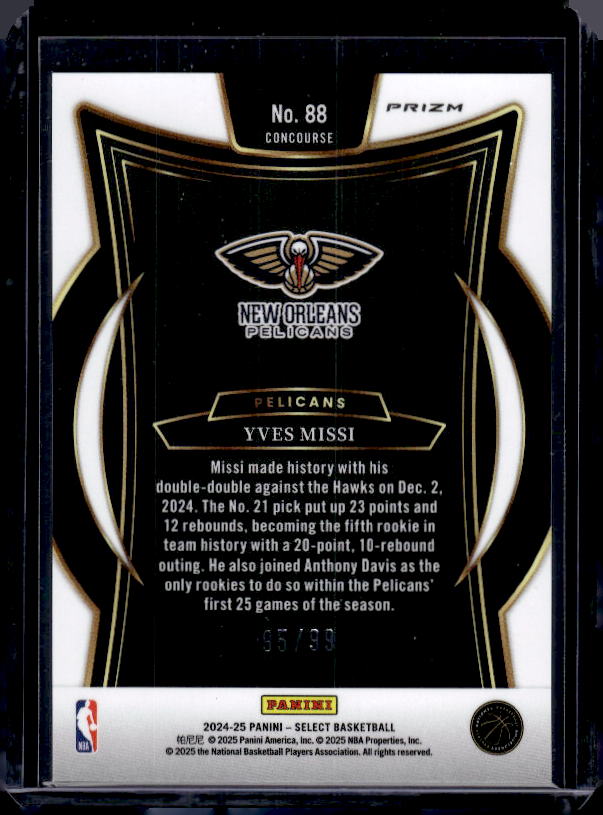 2024-25 Panini Select #88 Yves Missi Blue Tectonic Prizm #/99