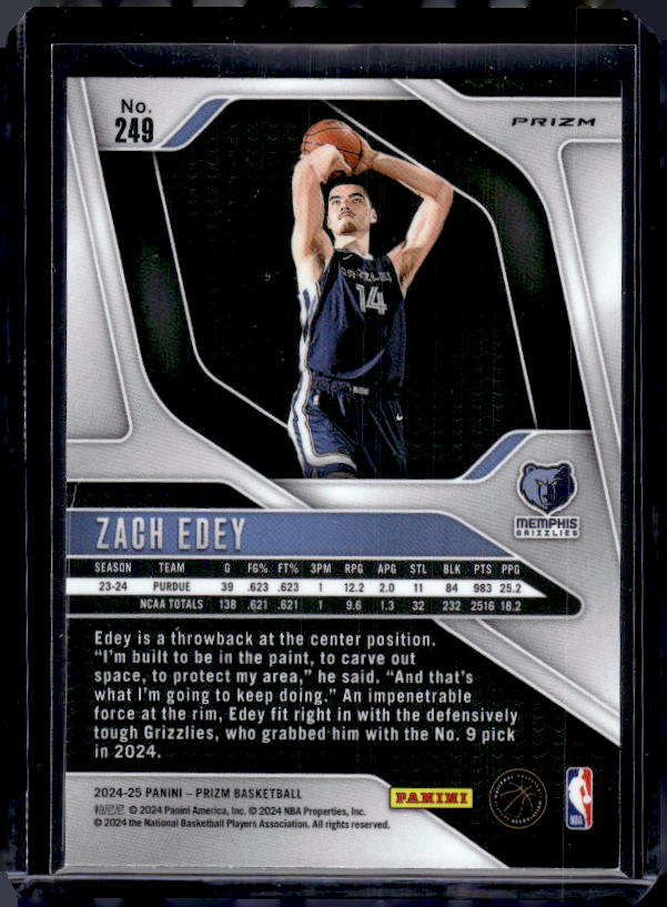 2024-25 Panini Prizm #249 Zach Edey Prizms Silver