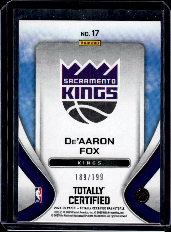 2024-25 Panini Totally Cert #17 De'Aaron Fox Fran. Foundations Mirror Pink #/199