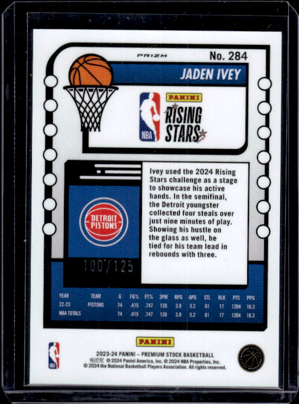 2023-24 Hoops Premium Stock #284 Jaden Ivey Orange Ice Prizm #/125