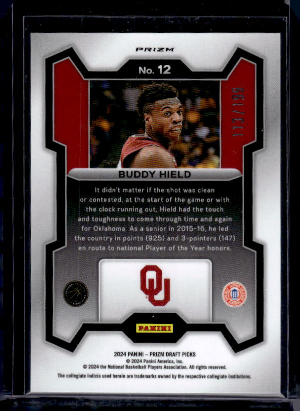 2024 Panini Prizm Draft Picks #12 Buddy Hield Prizms Blue #/199