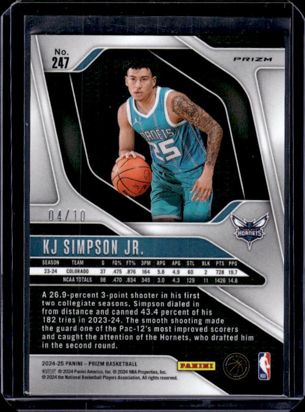 2024-25 Panini Prizm #247 KJ Simpson Jr. Prizms Ice Gold #/10