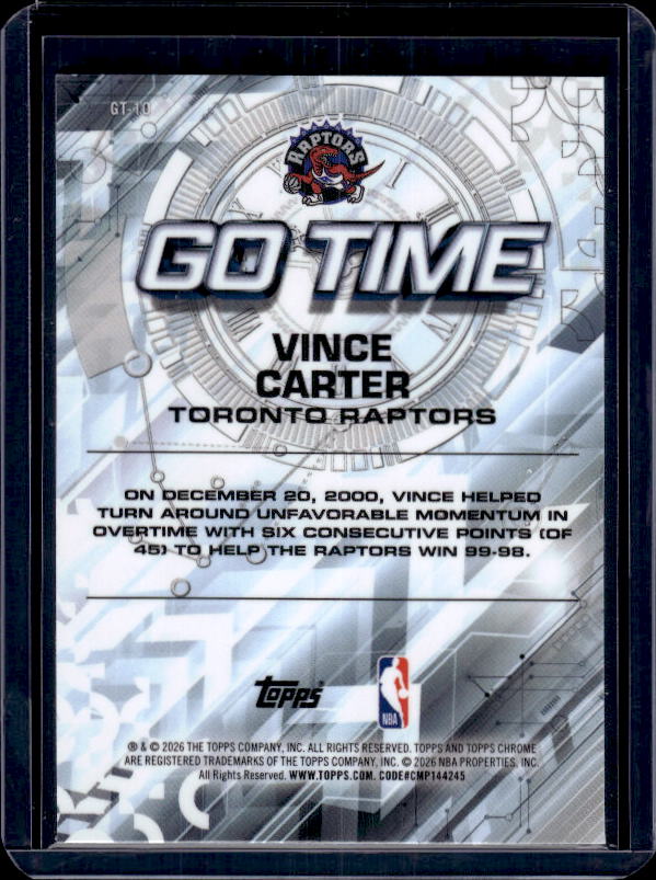 2025-26 Topps Chrome Update #GT-10 Vince Carter Go Time