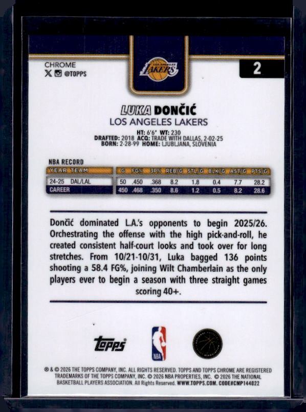 2025-26 Topps Chrome Update #2 Luka Dončić