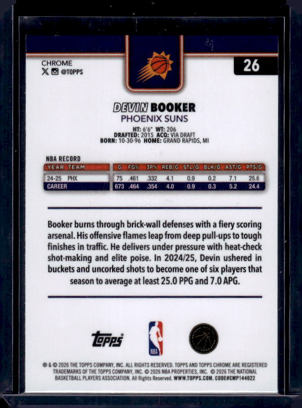 2025-26 Topps Chrome Update #26 Devin Booker X-Fractor