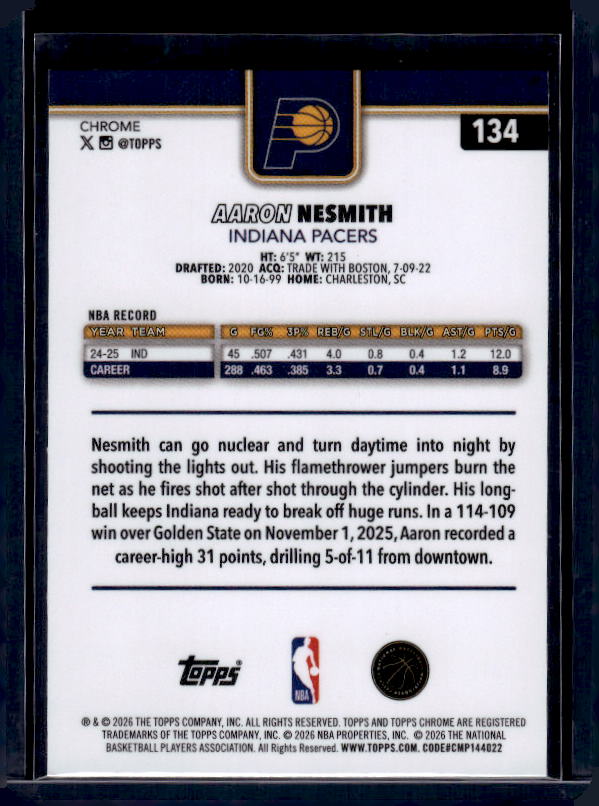 2025-26 Topps Chrome Update #134 Aaron Nesmith X-Fractor