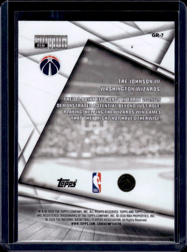 2025-26 Topps Chrome Update #GR-7 Tre Johnson III New Edition