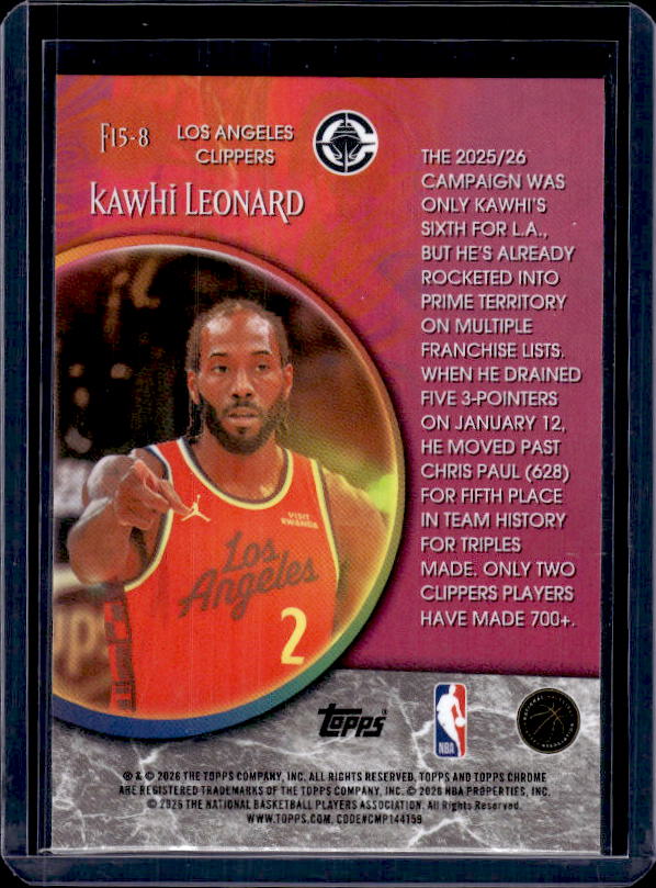 2025-26 Topps Chrome Update #F15-8 Kawhi Leonard Fortune 15