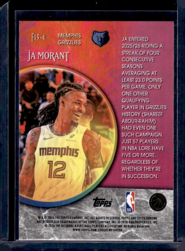 2025-26 Topps Chrome Update #F15-4 Ja Morant Fortune 15