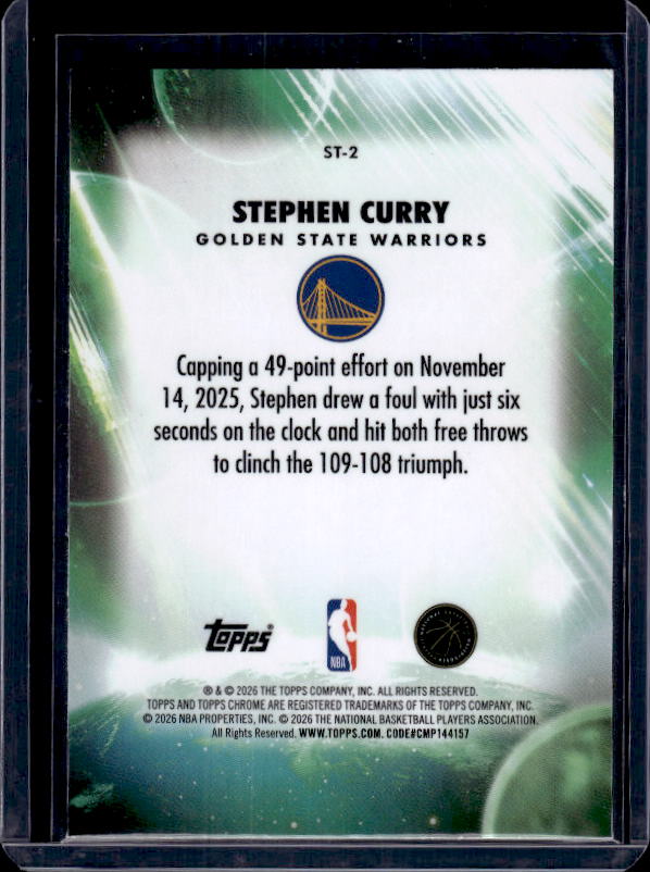 2025-26 Topps Chrome Update #ST-2 Stephen Curry Stratospheric Stars