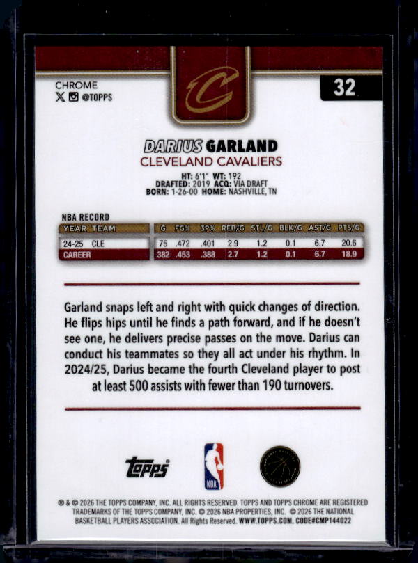 2025-26 Topps Chrome Update #32 Darius Garland RayWave