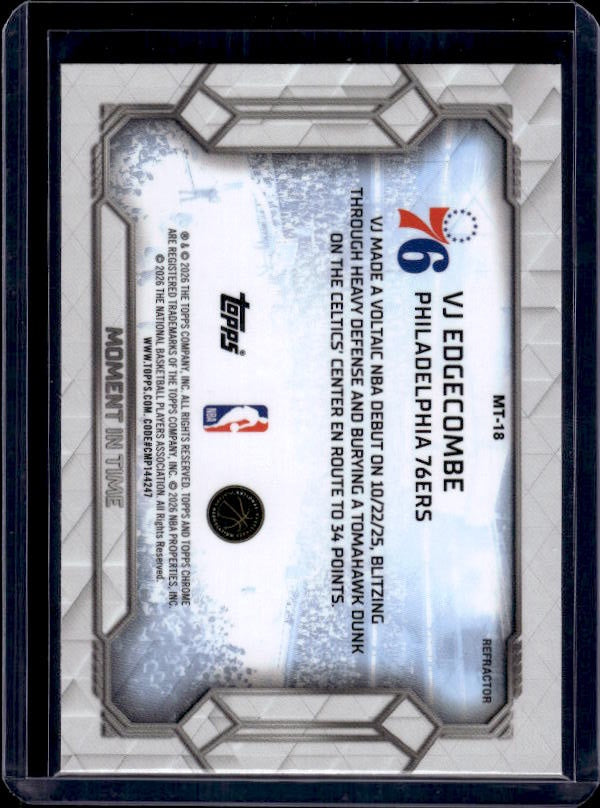 2025-26 Topps Chrome Update #MT-18 VJ Edgecombe Moment In Time Refractor
