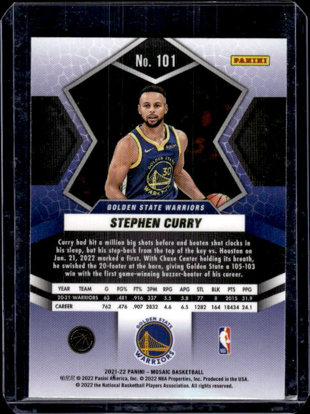 2021-22 Panini Mosaic #101 Stephen Curry