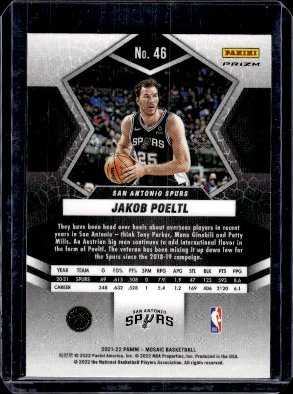 2021-22 Panini Mosaic #46 Jakob Poeltl Green