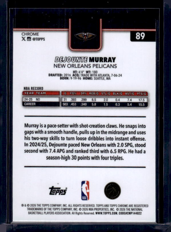 2025-26 Topps Chrome Update #89 Dejounte Murray X-Fractor