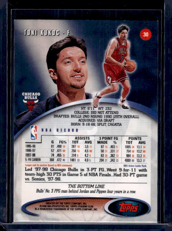 1998-99 Stadium Club #30 Toni Kukoc