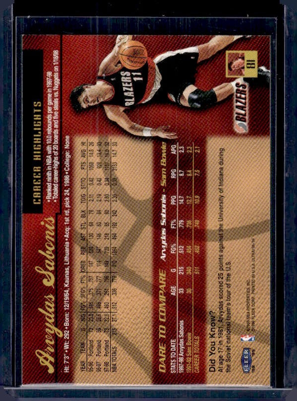 1998-99 Ultra #81 Arvydas Sabonis