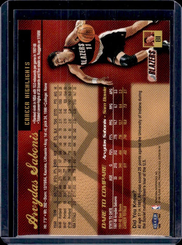 1998-99 Ultra #81 Arvydas Sabonis