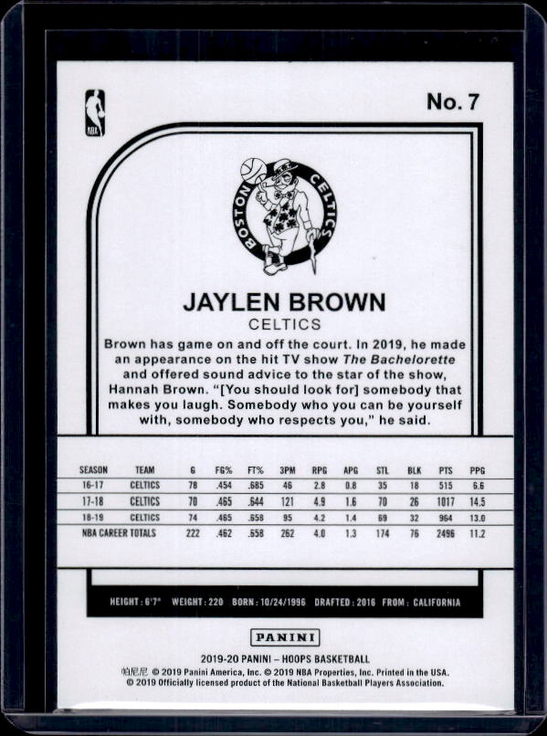 2019-20 Hoops #7 Jaylen Brown