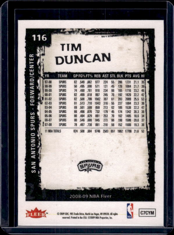 2008-09 Fleer #116 Tim Duncan