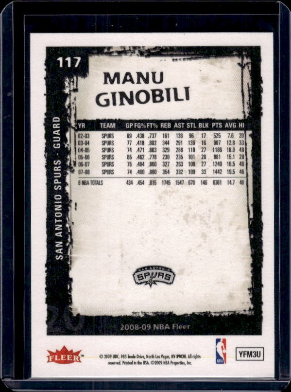 2008-09 Fleer #117 Manu Ginobili