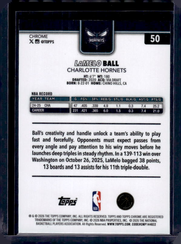 2025-26 Topps Chrome Update #50 LaMelo Ball RayWave Refractor